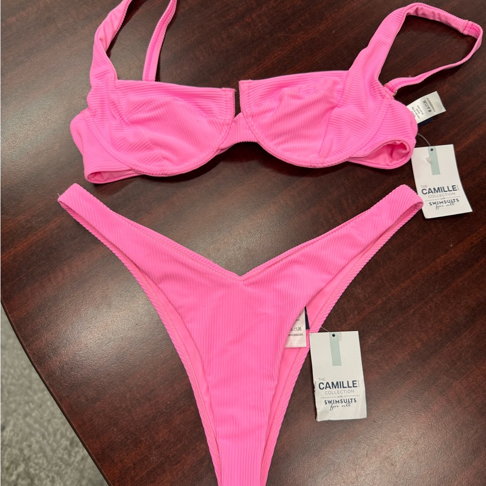 Camille Collection Kostek Underwire 2 Piece Bikini Set Black (Top M / Large L)